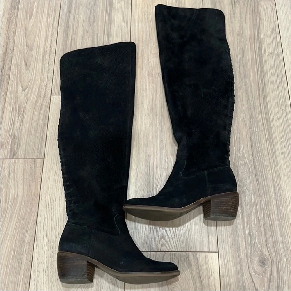 Lucky Brand Black Suede Knee-High Women's Boots